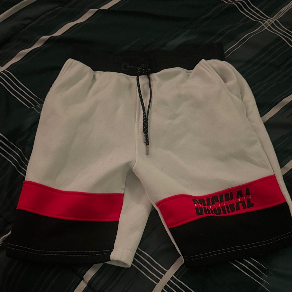 Men's White and Red Shorts